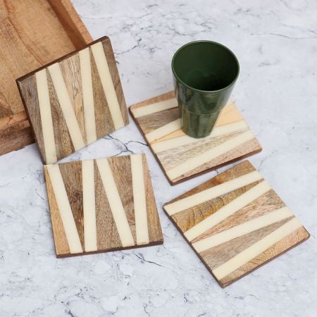 Modern Square Wooden Coasters for Decor - Pack of 4